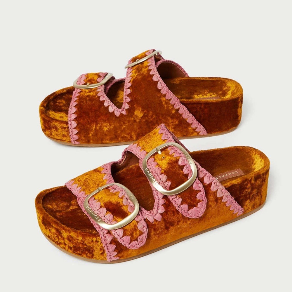 Loeffler Randall Theo Sandal 9 Ochre Blush Pink Mustard Velvet Whipstitch Slides